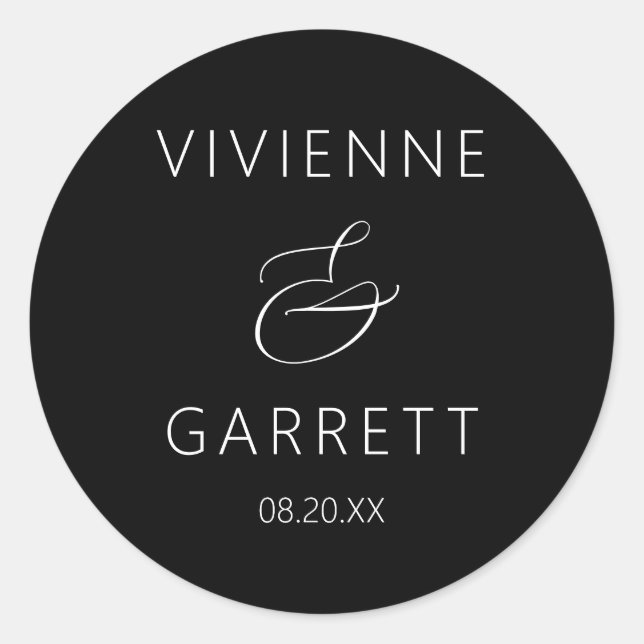 Sticker Rond Phoques d'enveloppe Mariage noir et blanc (Devant)