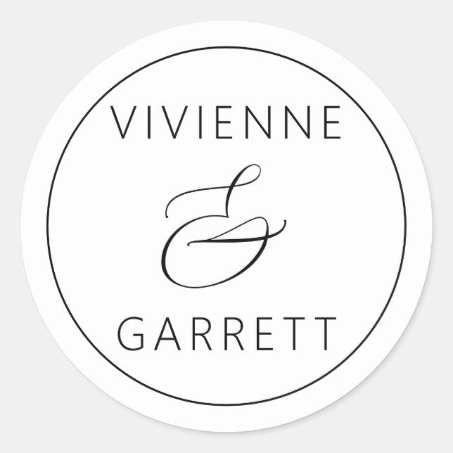 Sticker Rond Phoques d'enveloppe Mariage noir et blanc (Devant)