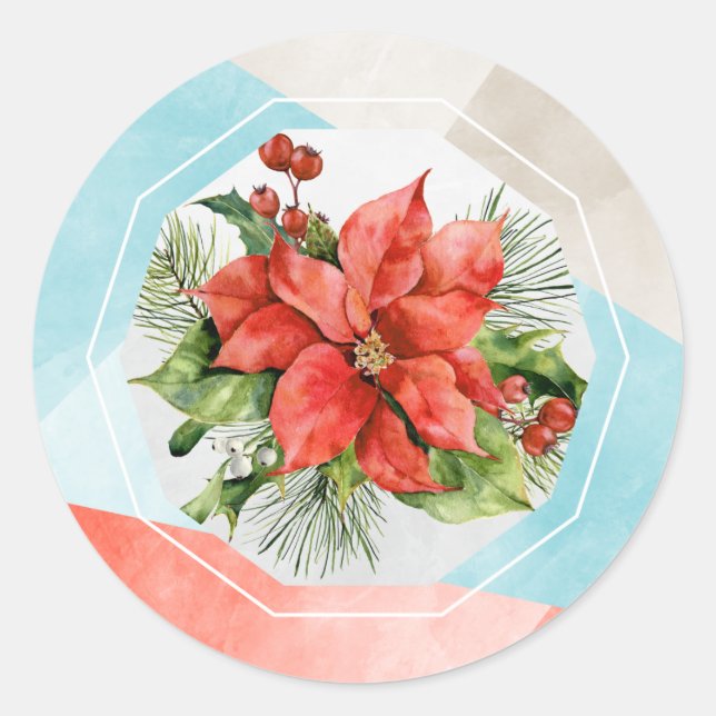 Sticker Rond Phoques d'Enveloppe moderne de Noël à fleurs Poins (Devant)