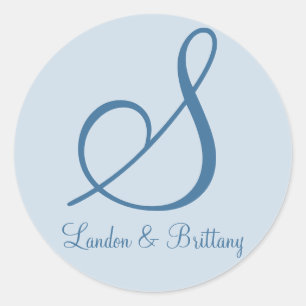 Sticker Rond Phoques d'enveloppe : Monogramme subtil (bleu)
