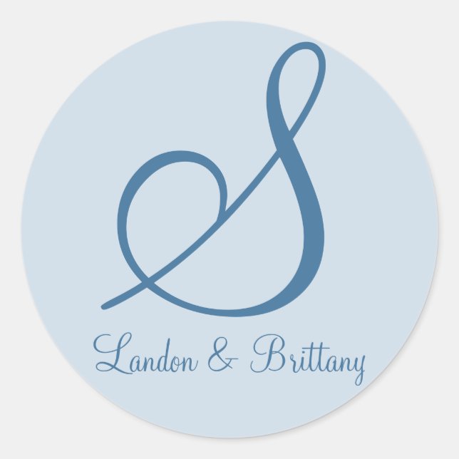 Sticker Rond Phoques d'enveloppe : Monogramme subtil (bleu) (Devant)