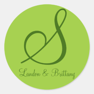 Sticker Rond Phoques d'enveloppe : Monogramme subtil (vert)