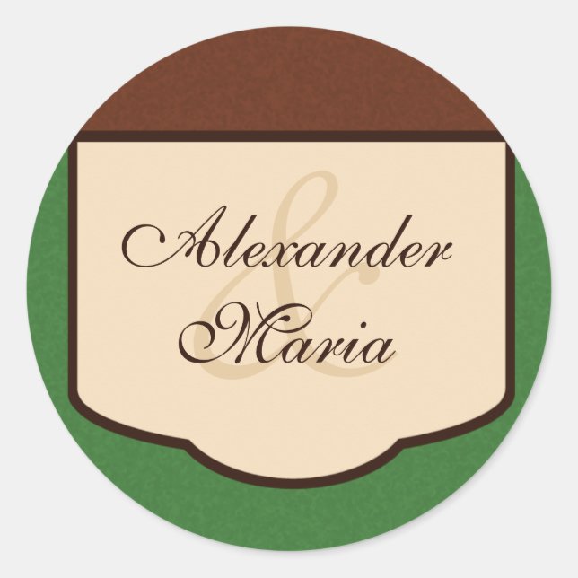 Sticker Rond Phoques d'enveloppes de Mariage doux et vert (Devant)