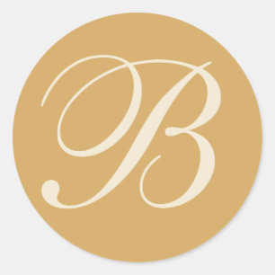 Sticker Rond Phoques d'enveloppes de mariage monographie beige