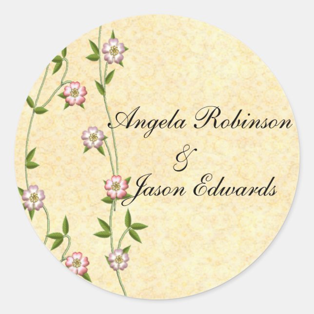 Sticker Rond Phoques d'enveloppes d'ivoire à fleurs (Devant)