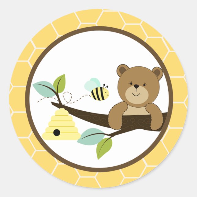 Sticker Rond Phoques d'enveloppes d'ours doux et d'abeilles de  (Devant)