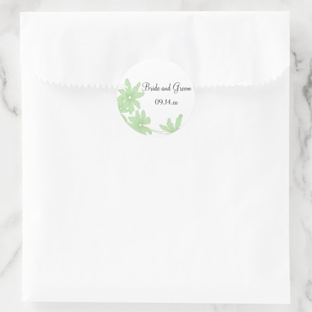 Sticker Rond Phoques d'enveloppes Mariages de marguerites verte (Sac)