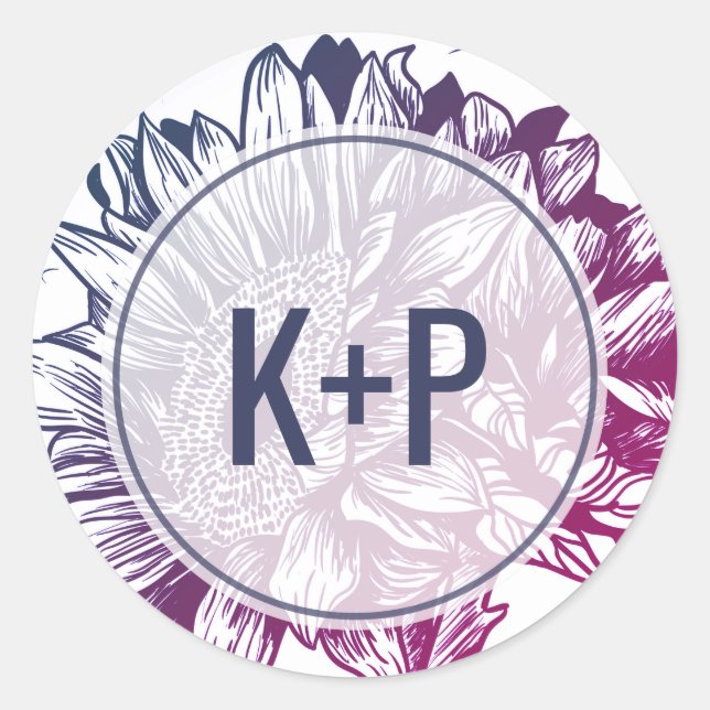 Sticker Rond Phoques d'enveloppes Mariages de tournesols bleus  (Devant)