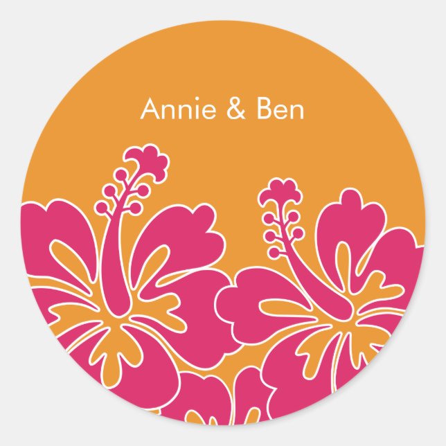Sticker Rond Phoques d'enveloppes Mariages Hibiscus doux (Devant)