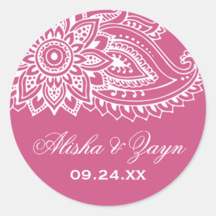 Sticker Rond Phoques d'enveloppes Mariages rose indien Paisley