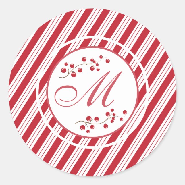 Sticker Rond Phoques d'enveloppes Monogramme rouge et blanc (Devant)