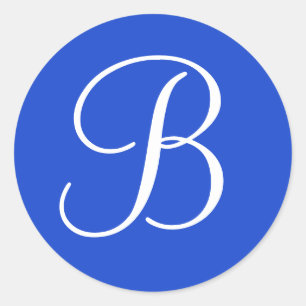 Sticker Rond Phoques d'enveloppes monogrammes bleu foncé et bla