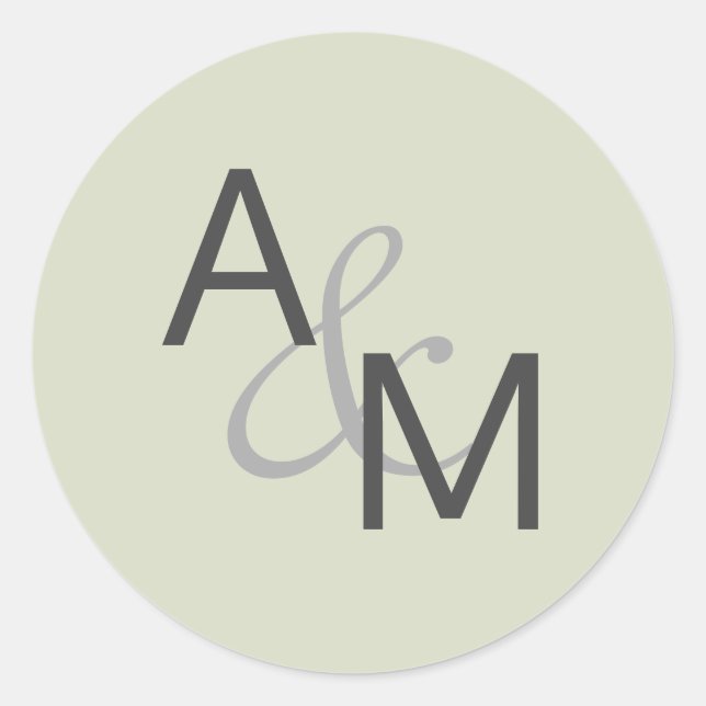 Sticker Rond Phoques d'enveloppes Monogrammes verts Gris Charbo (Devant)