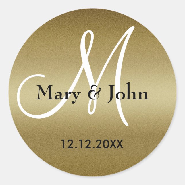 Sticker Rond Phoques Monogrammes Mariages d'or (Devant)