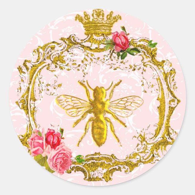 Sticker Rond Phoques royaux d'abeilles et de couronne (Devant)