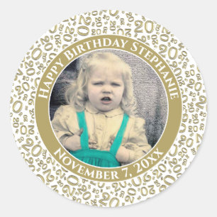Sticker Rond Photo   20e Motif de nombre aléatoire Gold/White