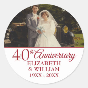 Sticker Rond Photo 40e anniversaire de mariage Rubis Élégant