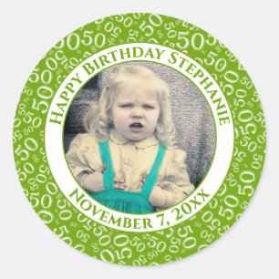 Sticker Rond Photo 50th Party Random Number Motif Green
