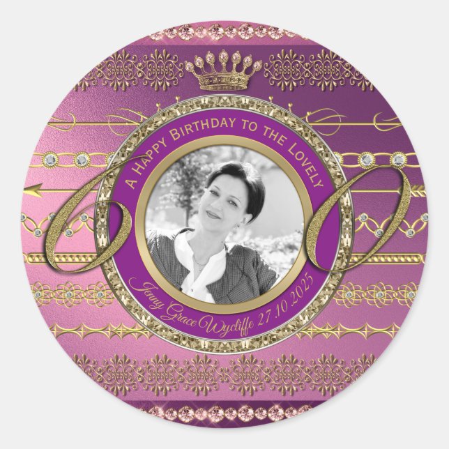 Sticker Rond Photo 60e anniversaire Gold Crown Diamond Frame (Devant)