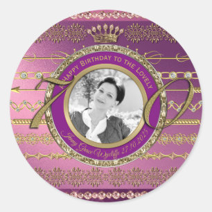Sticker Rond Photo 70e anniversaire Gold Crown Diamonds Frame