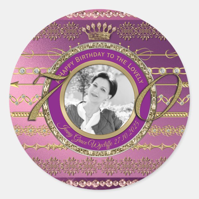 Sticker Rond Photo 70e anniversaire Gold Crown Diamonds Frame (Devant)