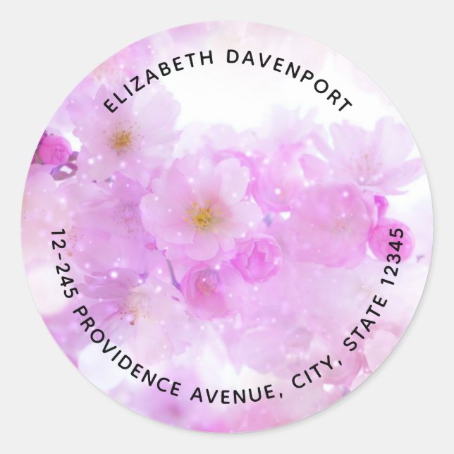 Sticker Rond Photo Adresse Fleurs de Cerisier Rose (Devant)