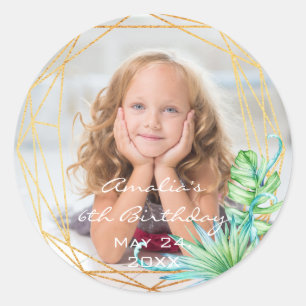 Sticker Rond Photo Anniversaire Tropical Gold Bridal Sweet 16