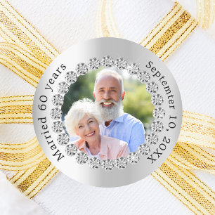 Sticker Rond Photo argent 60e anniversaire de mariage diamant