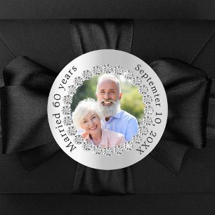 Sticker Rond Photo argent 60ème anniversaire de mariage diamant