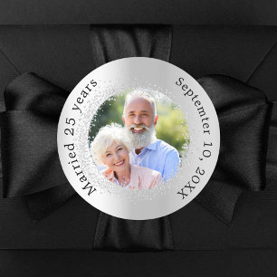 Sticker Rond Photo argent pour les 25 ans de mariage