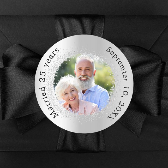 Sticker Rond Photo argent pour les 25 ans de mariage (Créateur téléchargé)