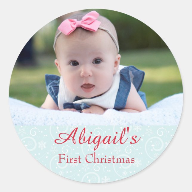 Sticker Rond Photo Baby First Christmas (Devant)