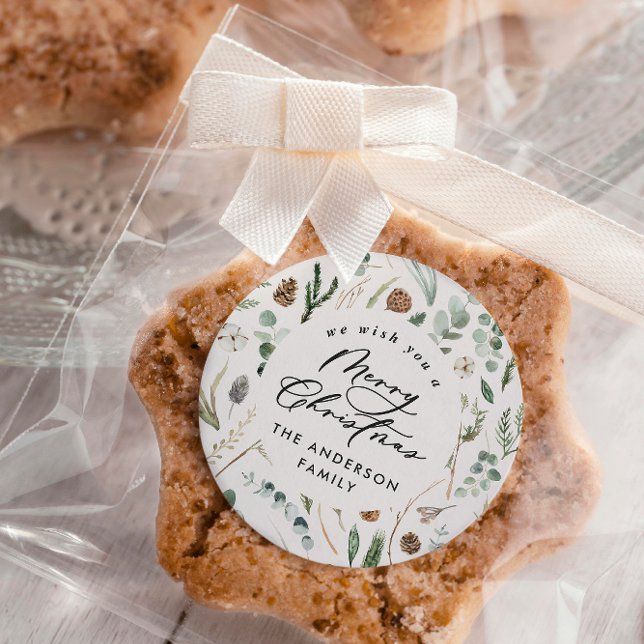 Sticker Rond Photo botanique minimaliste de Noël naturel (Créateur téléchargé)