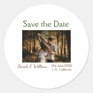 Sticker Rond Photo classique blanc élégant typographie mariage
