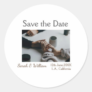Sticker Rond Photo classique blanc élégant typographie mariage
