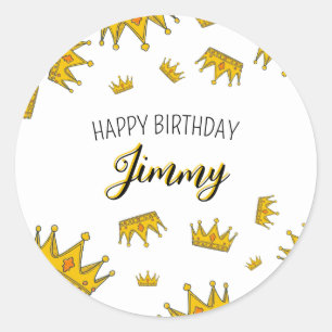 Sticker Rond Photo Couronne blanche et jaune mignonne Anniversa