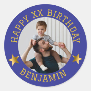 Sticker Rond Photo d'anniversaire et nom d'âge or personnalisé