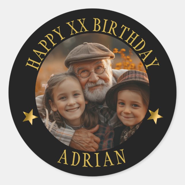 Sticker Rond Photo d'anniversaire et nom d'âge personnalisés Go (Devant)