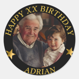 Sticker Rond Photo d'anniversaire et nom d'âge personnalisés Go