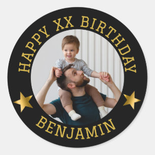 Sticker Rond Photo d'anniversaire et nom d'âge personnalisés Go