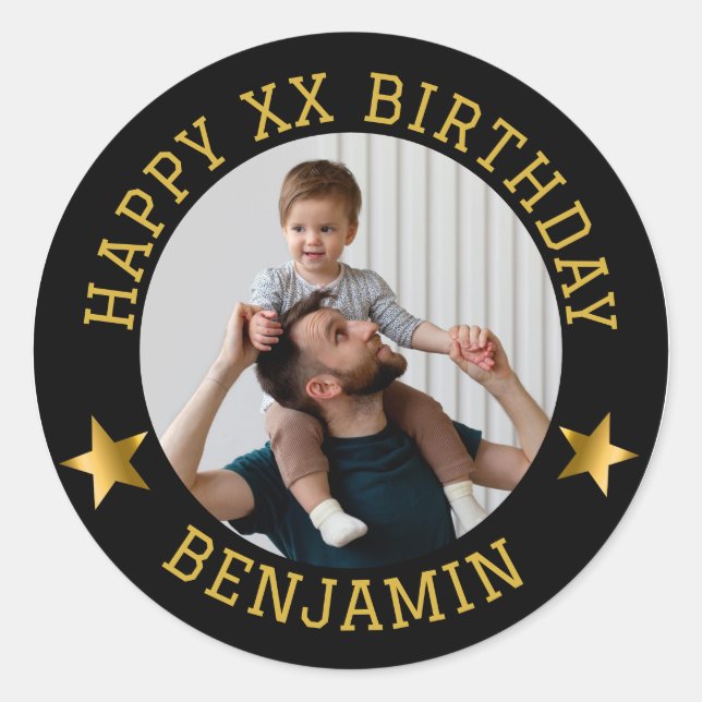 Sticker Rond Photo d'anniversaire et nom d'âge personnalisés Go (Devant)