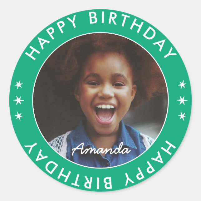 Sticker Rond Photo d'anniversaire moderne simple pour enfants l (Devant)