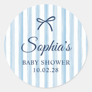Sticker Rond Photo de Baby Shower aux Bandes Peintes Bleu Clair