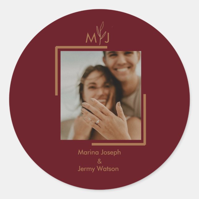 Sticker Rond Photo de couple monogramme moderne de Bourgogne (Devant)