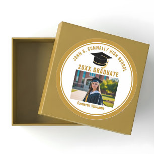 Sticker Rond Photo de diplômé en or personnalisé Fête de fin d'