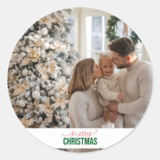 Sticker Rond Photo de famille de Noël personnalisée