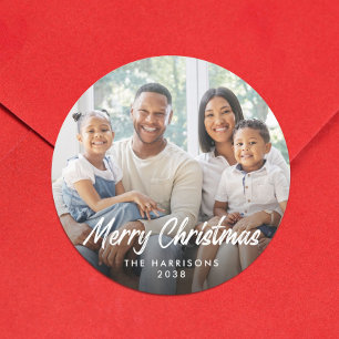 Sticker Rond Photo de famille Joyeux Noël Personnalisé Fêtes