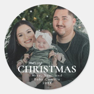 Sticker Rond Photo de famille minimale Joyeux Noël