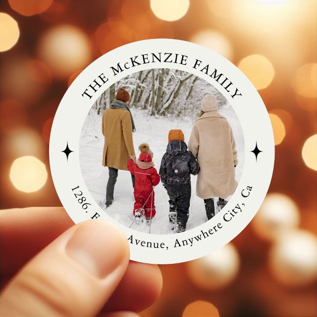 Sticker Rond Photo de famille personnalisée Retour Adresse (Créateur téléchargé)