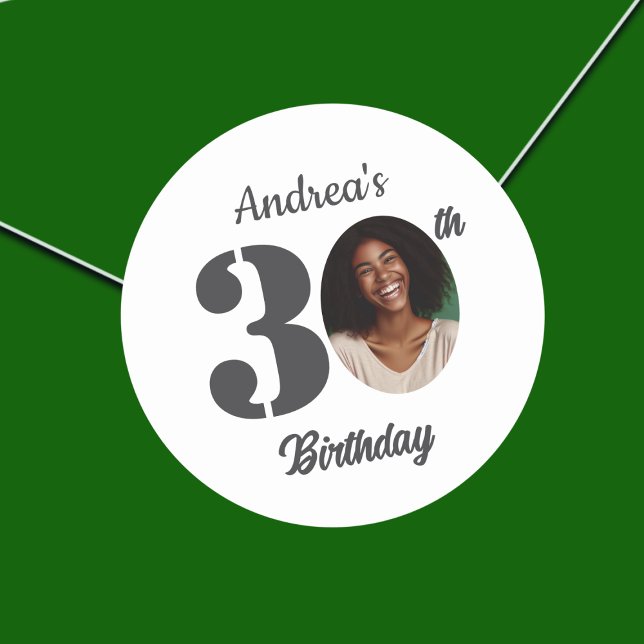 Sticker Rond Photo de fête d'anniversaire 30 ans gras (Créateur téléchargé)